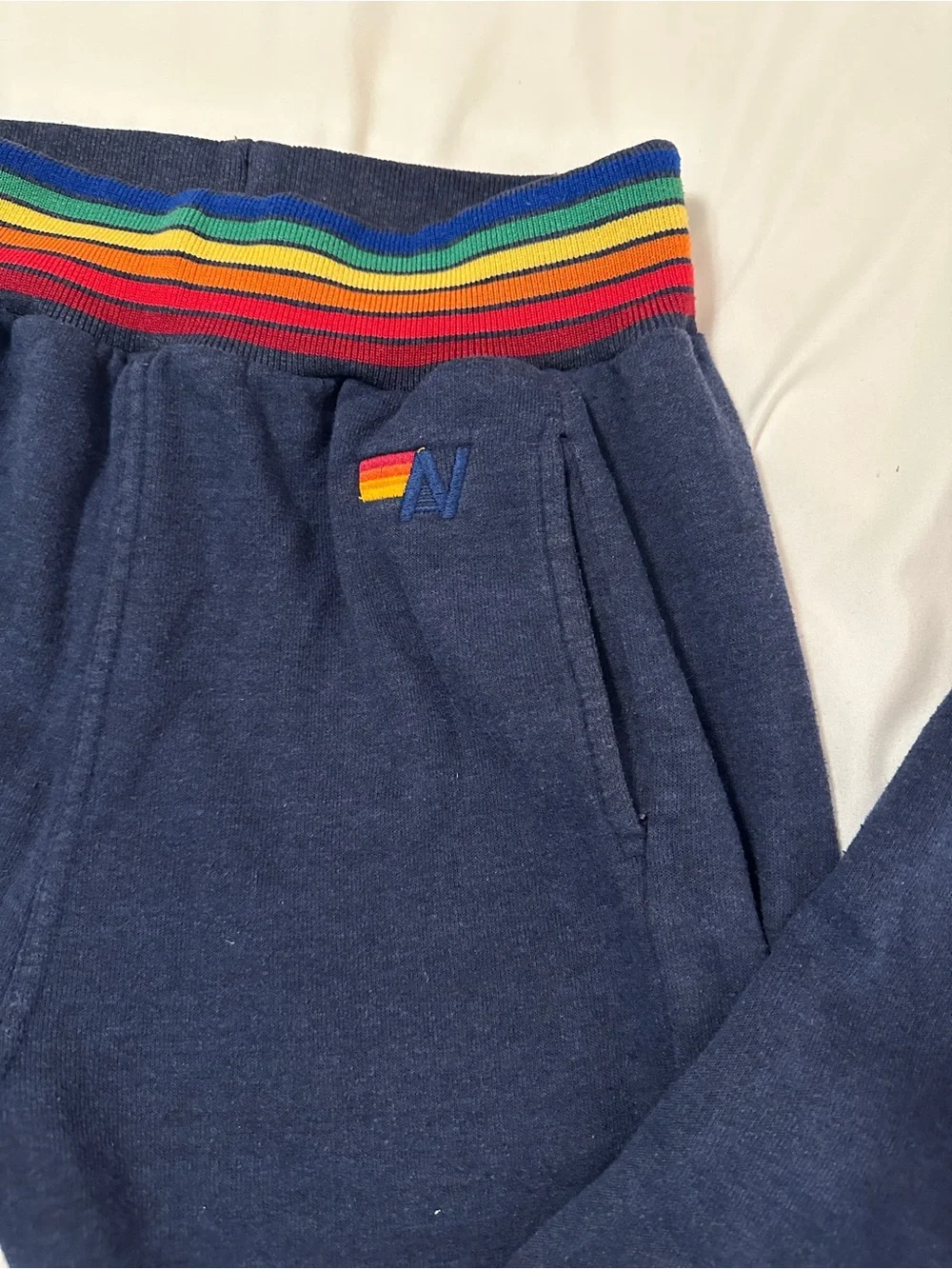 Aviator Nation Navy Rainbow Trim Sweatpants. Medium - Picture 3 of 5